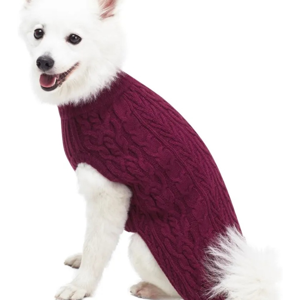 Essentials by Blueberry PET NWTsize 16” Burgundy Cable-Knit Dog Sweater Wool 20%